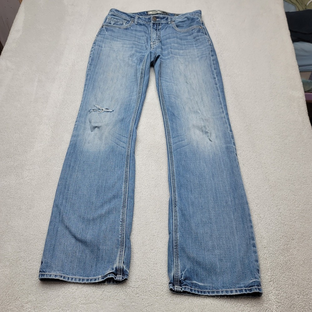 BKE Buckle Tyler Jeans Mens 33XL Blue Straight Distressed Medium Wash ABM4238*